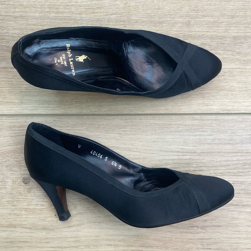 Ralph Lauren Collection Black Satin Pumps Twee Classic‎ Minimalist Quiet